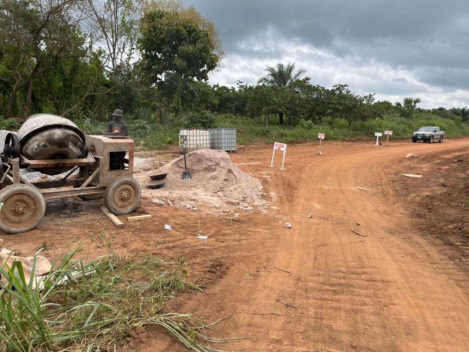 Road works with construction machinery