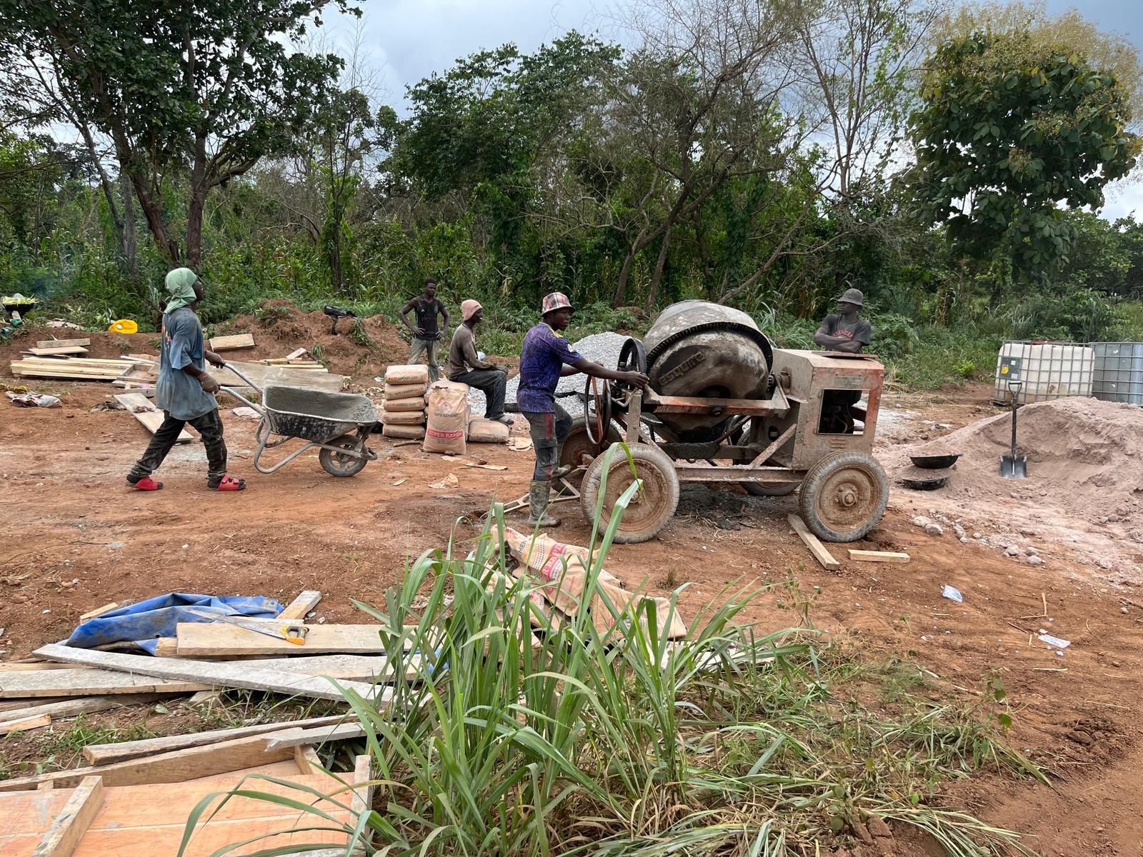 Active road construction scene