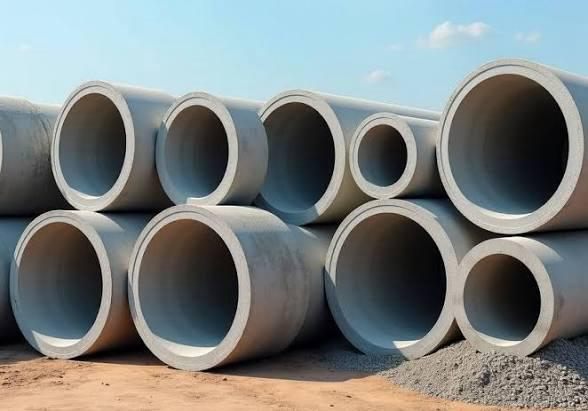 Stacked precast concrete drainage pipes