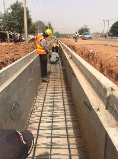Reinforced concrete drainage channel under construction